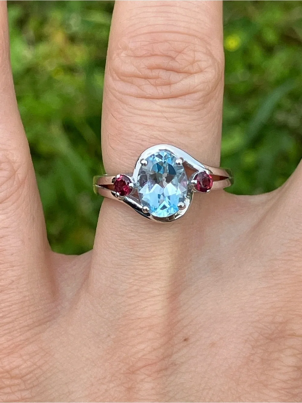 Sky Blue Topaz Garnet Ring Size 6